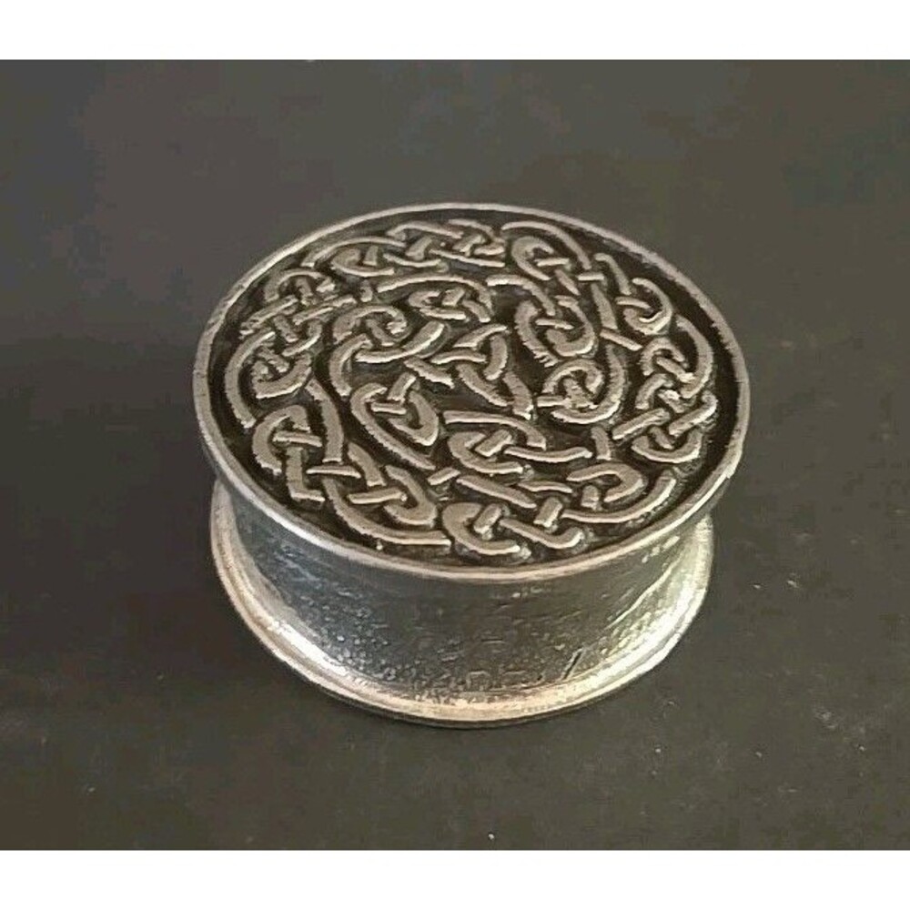 Vintage Hand Crafted Celtic Pewter Pill Box By Glover & Smith Made In England